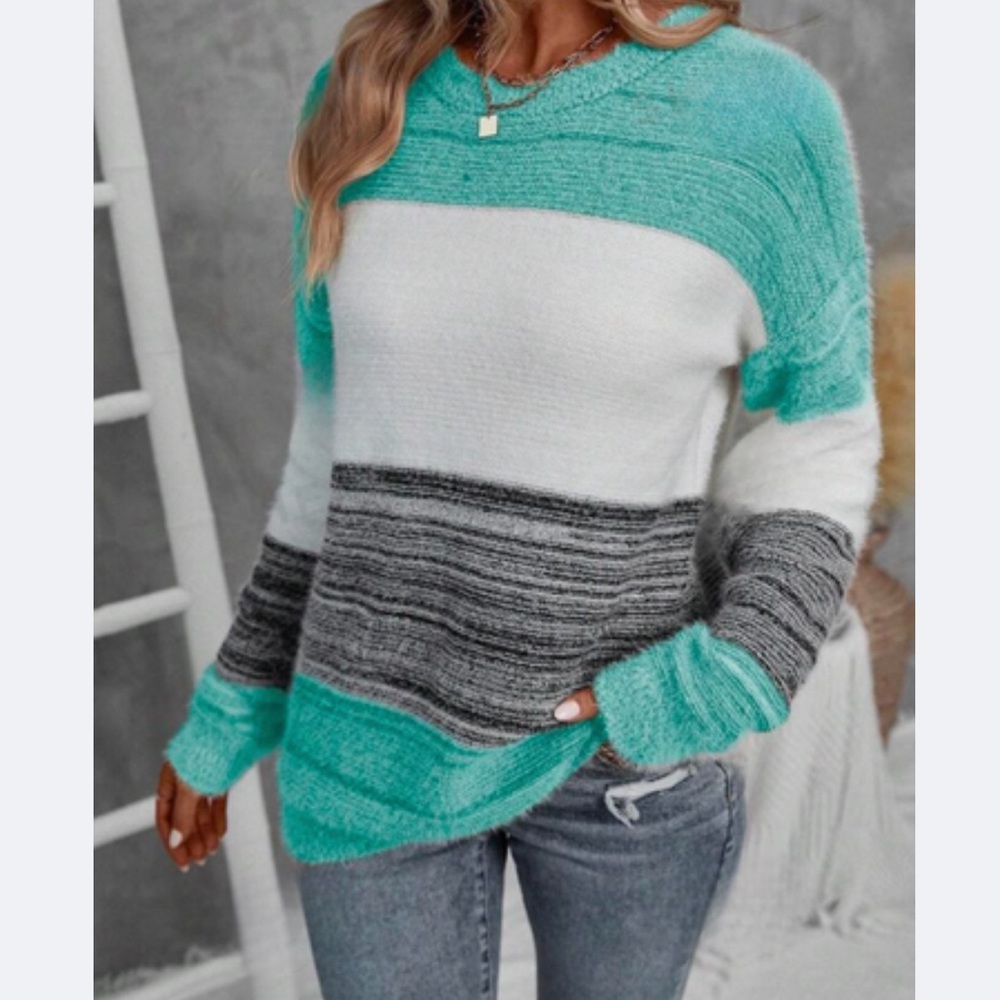New color block long sleeve sweater